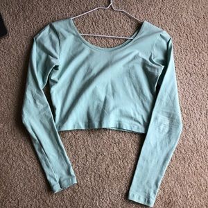 American Apparel green blue crop top long sleeve